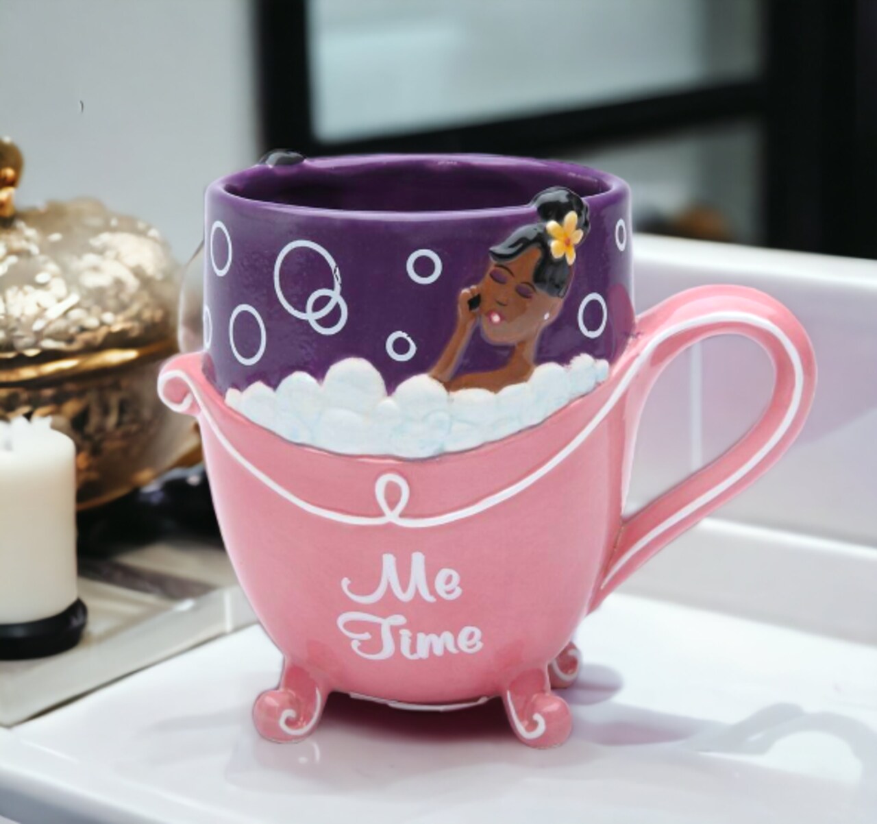 Ceramic African American Lady Me Time Mug, Home Décor, Gift for Her, Mom, Friend, or Coworker, Kitchen Décor